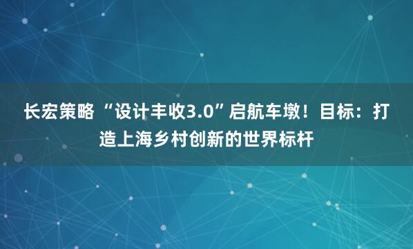 长宏策略 “设计丰收3.0”启航车墩！目标：打造上海乡村创新的世界标杆